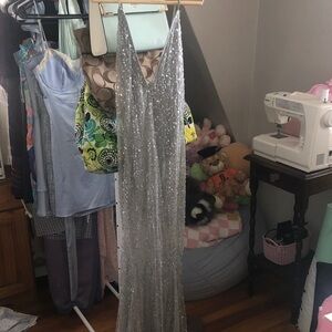 Missguided Silver Sequin V-Neck Dress